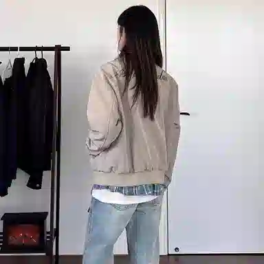 王者荣耀 背面印花基础款假两件撞色拼接纯色翻领美式街头复古慵懒氛围感潮流简约时尚通勤日常百搭宽松舒适小众休闲学院风夹克 男女同款