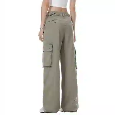 王者荣耀 鲁班七号款 美式街头舒适宽松水洗做旧大口袋设计装饰微喇拖地长裤牛仔裤 男女同款