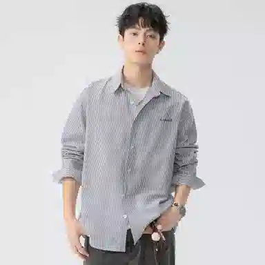 王者荣耀 经典翻领条纹长袖小众休闲简约设计字母印花美式街头复古潮流时尚通勤日常百搭宽松舒适慵懒氛围感无性别主义学院风衬衫 男女同款