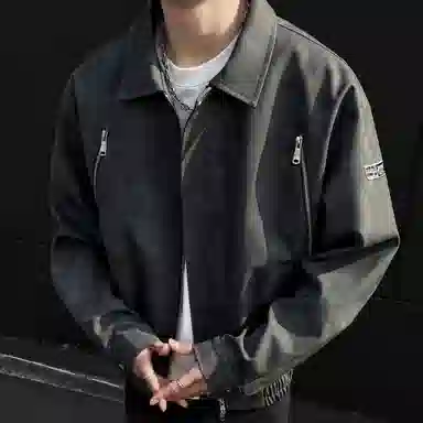 王者荣耀 鲁班七号款 港风复古简约纯色两侧双拉链小众设计宽松翻领百搭休闲长袖开衫皮衣 男女同款