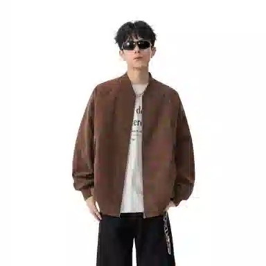 王者荣耀 美式复古脏脏棒球领外套宽松舒适青春高颜值少年感百搭时尚夹克皮衣 标语款 男女同款