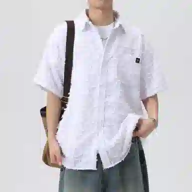 王者荣耀 美式复古格子流苏宽松舒适时尚百搭校园风少年感无性别休闲翻领纽扣短袖衬衫 男女同款