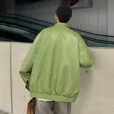 王者荣耀 美式基础款拼接翻领外套复古机车拉链宽松休闲百搭时尚皮衣 男女同款