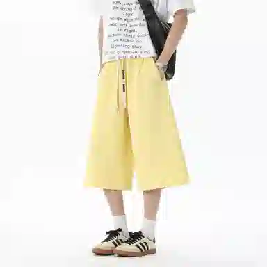 王者荣耀 美式复古纯色七分裤简约百搭宽松舒适透气亲肤凉感居家户外运动青少年潮流休闲短裤 男女同款