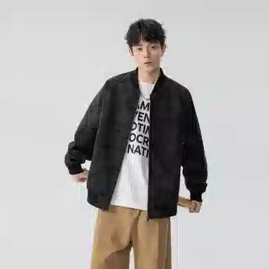 王者荣耀 美式复古脏脏棒球领外套宽松舒适青春高颜值少年感百搭时尚夹克皮衣 标语款 男女同款