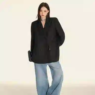 兰缪 休闲风格高级气质双排扣经典戗驳领长袖宽松复古女外套西装 女款