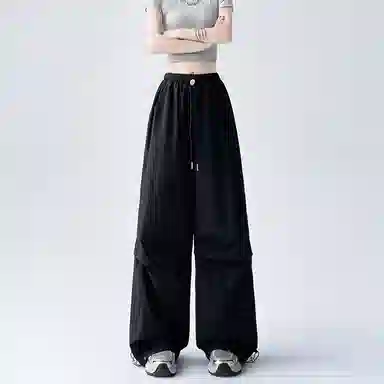 兰缪 高腰宽松女夏季薄款美式速干运动裤休闲直筒阔腿伞兵登山裤工装裤 女款