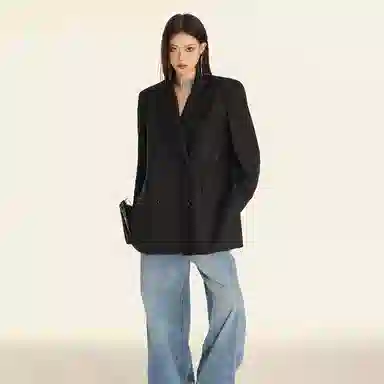 兰缪 休闲风格高级气质双排扣经典戗驳领长袖宽松复古女外套西装 女款