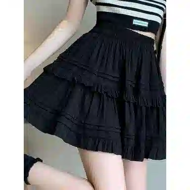 兰缪 松紧腰蛋糕裙高腰收腹时尚有型显腿长双层防走光休闲短裙 女款