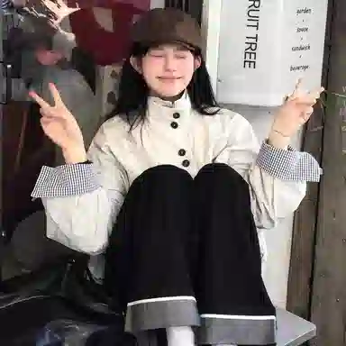 兰缪 纯色宽松适中立领长袖夹克外套 女款