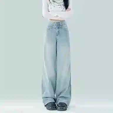 兰缪 浅色高腰直筒天丝长裤夏季薄款凉感宽松显瘦百搭拖地牛仔裤 女款