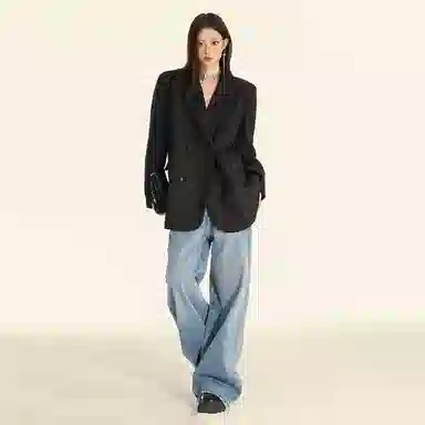 兰缪 休闲风格高级气质双排扣经典戗驳领长袖宽松复古女外套西装 女款