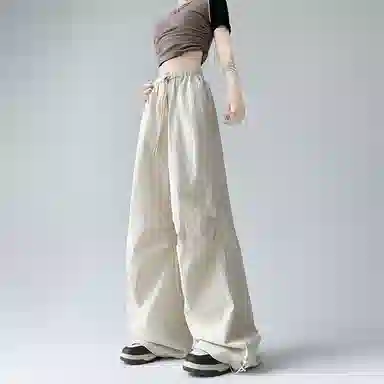 兰缪 高腰宽松女夏季薄款美式速干运动裤休闲直筒阔腿伞兵登山裤工装裤 女款