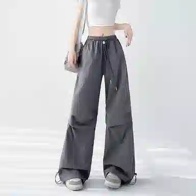 兰缪 高腰宽松女夏季薄款美式速干运动裤休闲直筒阔腿伞兵登山裤工装裤 女款