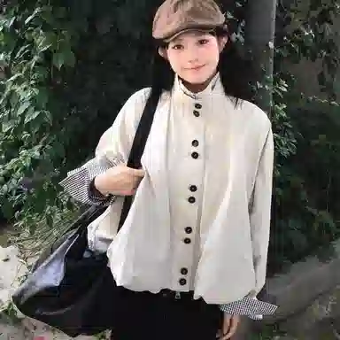 兰缪 纯色宽松适中立领长袖夹克外套 女款