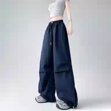 兰缪 高腰宽松女夏季薄款美式速干运动裤休闲直筒阔腿伞兵登山裤工装裤 女款