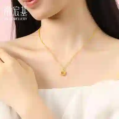 潮宏基 蝴蝶花环 温柔甜美少女心 森系简约时尚优雅气质精致日常通勤 足金 一口价 黄金项链 女款