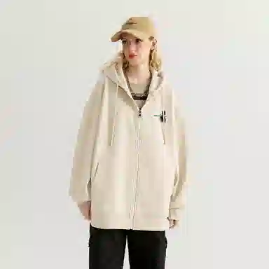 金贝勒 素描图案字母印花简约宽松落肩拉链开衫卫衣 男女同款