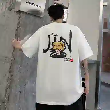 金贝勒 美式高街卡通动漫圆领落肩宽松短袖中腰系带短裤休闲运动套装 男女同款