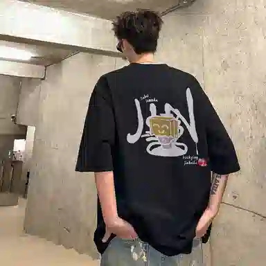 金贝勒 美式高街卡通动漫圆领落肩宽松短袖中腰系带短裤休闲运动套装 男女同款