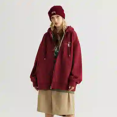 金贝勒 素描图案字母印花简约宽松落肩拉链开衫卫衣 男女同款