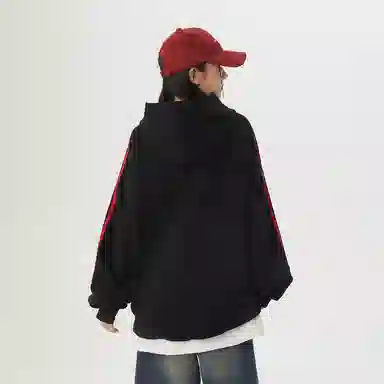 金贝勒 美式潮流字母印花插肩条纹连帽套头长袖百搭宽松卫衣 男女同款