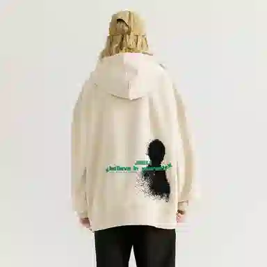 金贝勒 素描图案字母印花简约宽松落肩拉链开衫卫衣 男女同款