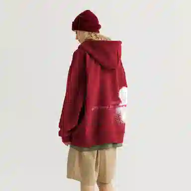 金贝勒 素描图案字母印花简约宽松落肩拉链开衫卫衣 男女同款