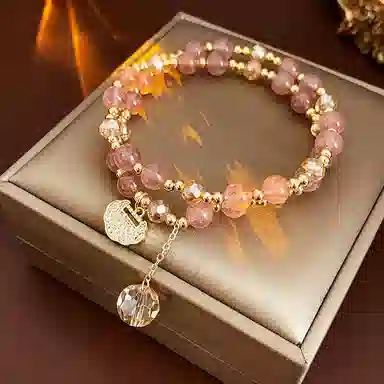 骊碧 香港轻奢双层时尚甜美微镶富贵锁高档浪漫有意义 表白仪式感 仿水晶 手串 女款