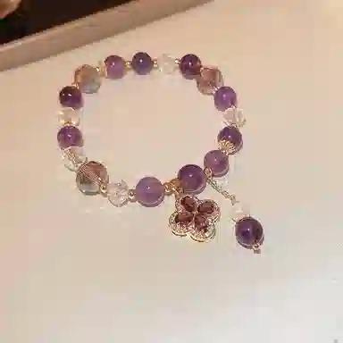 骊碧 香港轻奢优雅紫轻奢复古四叶草高档浪漫有意义 表白仪式感 仿水晶 手串 女款