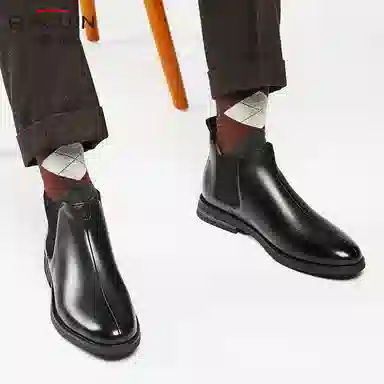 澳伦 头层牛皮 软皮舒适 及踝 切尔西靴 男款 棕色