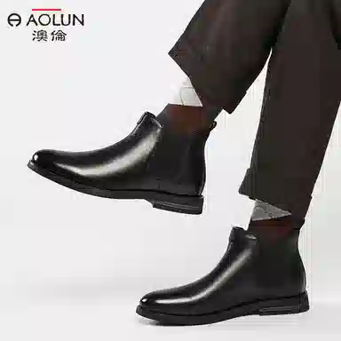 澳伦 头层牛皮 软皮舒适 及踝 切尔西靴 男款 棕色