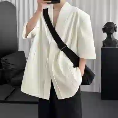 高级感小众禁欲系潮牌纯色透气百搭短袖西装 男女同款