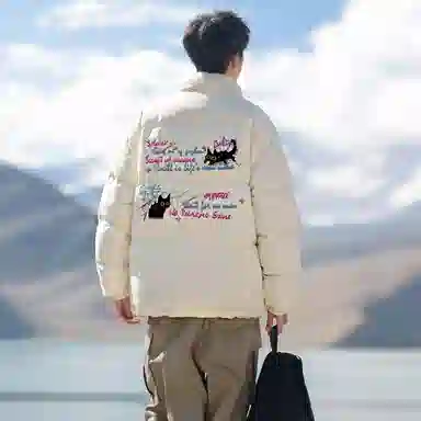 PISYPOX Cartoon Cat Logo Down Jacket