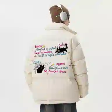 PISYPOX Cartoon Cat Logo Down Jacket