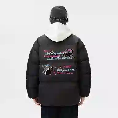 PISYPOX Cartoon Cat Logo Down Jacket