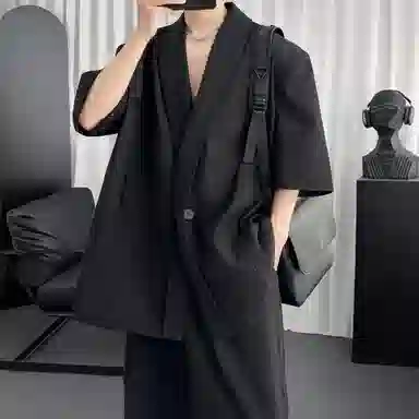 高级感小众禁欲系潮牌纯色透气百搭短袖西装 男女同款