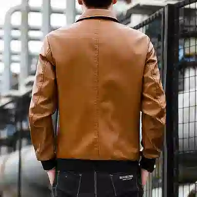 老爷车 秋季男士翻领机车爸爸装春秋成熟稳重休闲外套皮衣 男款