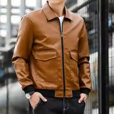 老爷车 秋季男士翻领机车爸爸装春秋成熟稳重休闲外套皮衣 男款