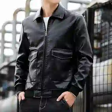 老爷车 秋季男士翻领机车爸爸装春秋成熟稳重休闲外套皮衣 男款