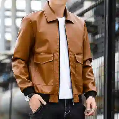 老爷车 秋季男士翻领机车爸爸装春秋成熟稳重休闲外套皮衣 男款