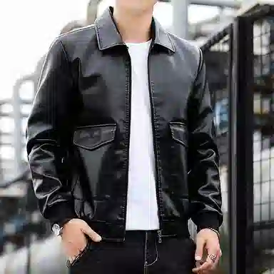 老爷车 秋季男士翻领机车爸爸装春秋成熟稳重休闲外套皮衣 男款