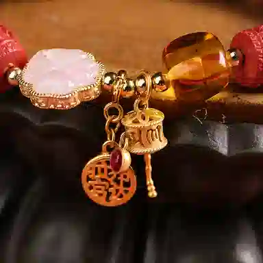 布达拉宫 福气满满六字真言转经筒锦上添花平安喜乐 朱砂 手串 男女同款情侣款