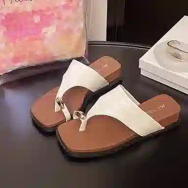 莫代尔 时尚法式配裙子外穿高跟 橡胶底 防臭防磨人字拖鞋 女