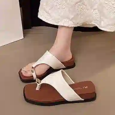 莫代尔 时尚法式配裙子外穿高跟 橡胶底 防臭防磨人字拖鞋 女