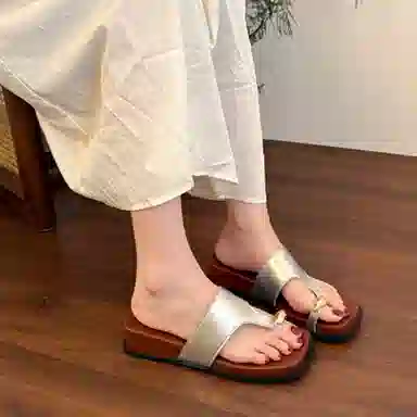 莫代尔 时尚法式配裙子外穿高跟 橡胶底 防臭防磨人字拖鞋 女