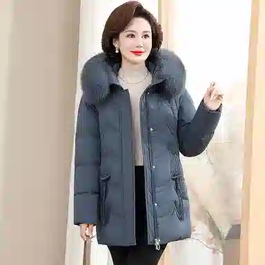 雅鹿 纯色毛领连帽中老年羽绒服 女款