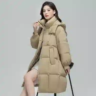 雅鹿 中长款长袖宽松面包羽绒服 女款