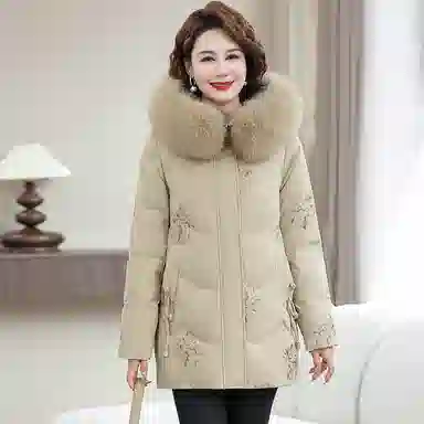 雅鹿 毛领宽松连帽中长款厚羽绒服 女款