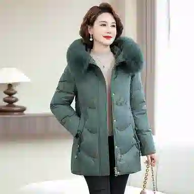 雅鹿 毛领宽松连帽中长款厚羽绒服 女款